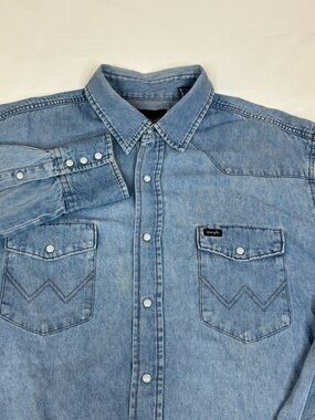Wrangler Mens 2XL Long Sleeve Blue Denim Pearl Snap Western Shirt